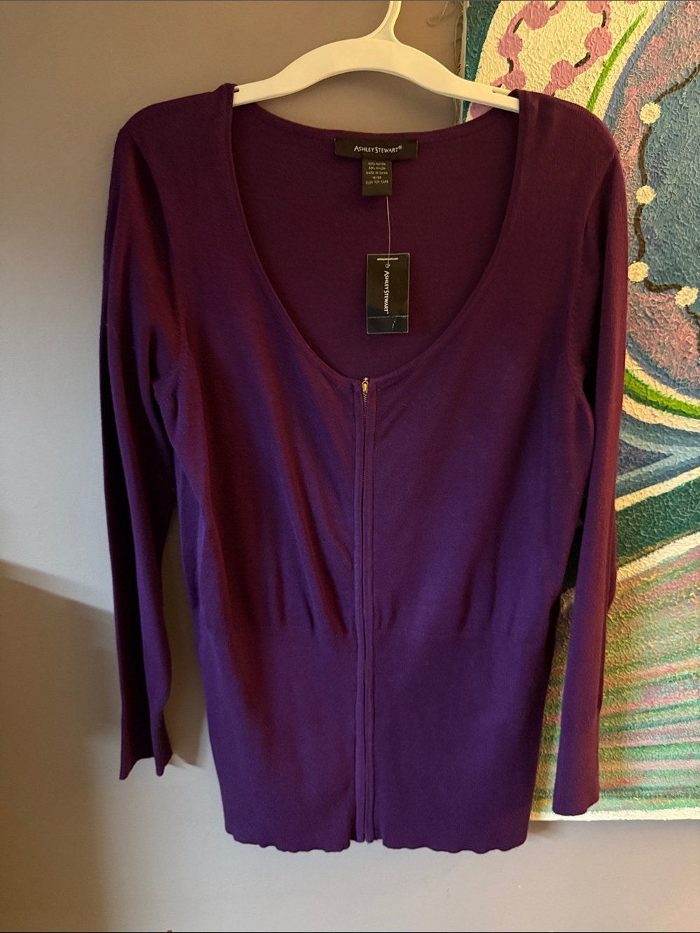Ashley Stewart Plum Purple Zip-Front Long Sleeve Top